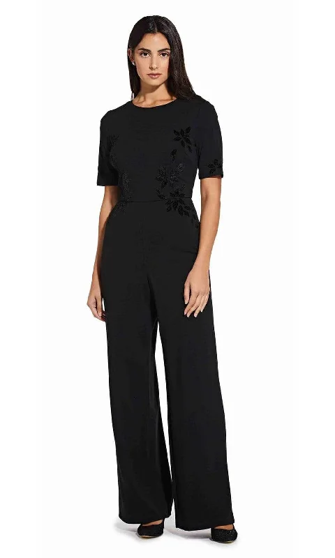 women's jumpsuits for minimalist fashionAdrianna Papell - Velvet Appliqued Short Sleeve Jumpsuit AP1D103623SC