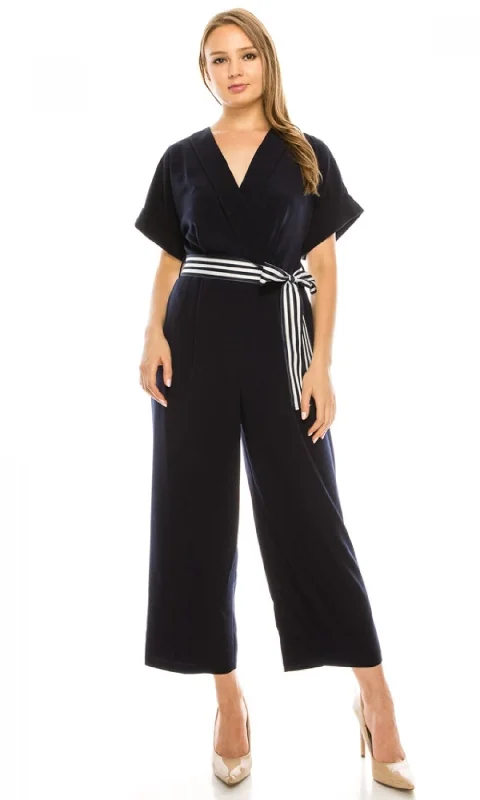 women's jumpsuits for effortless eleganceMaggy London - G4082MSC Surpliced V-Neck Belted Jumpsuit