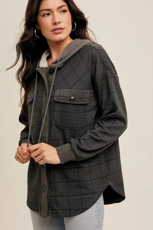 women's tops with bell sleevesChecked Hooded Shacket - 3 Colors!