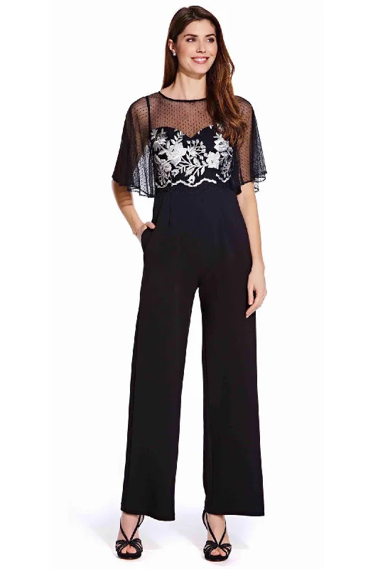 women's jumpsuits for everyday wearAdrianna Papell - Flared Sleeve Embroidered Mesh Jumpsuit AP1E205755SC