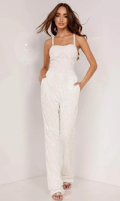 women's jumpsuits for winterAleta Couture 1098 - Sleeveless Embellished Jumpsuit