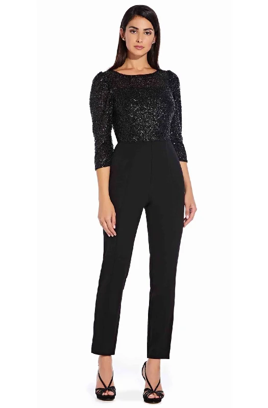 women's formal jumpsuitsAdrianna Papell - Quarter Sleeve Sequin Crepe Jumpsuit AP1E206237SC