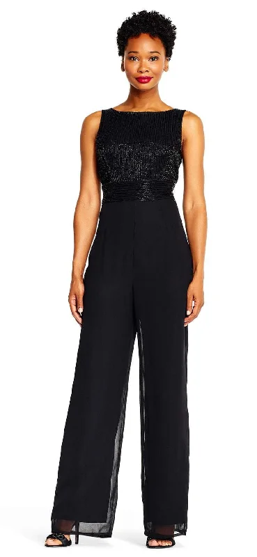 women's jumpsuits for maternity wearAdrianna Papell - Beaded Sleeveless Top Chiffon Jumpsuit AP1E202207SC