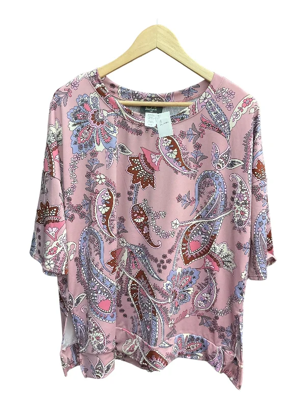 women's T-shirts for outdoor activitiesFloral Print Top Short Sleeve Clothes Mentor, Size L