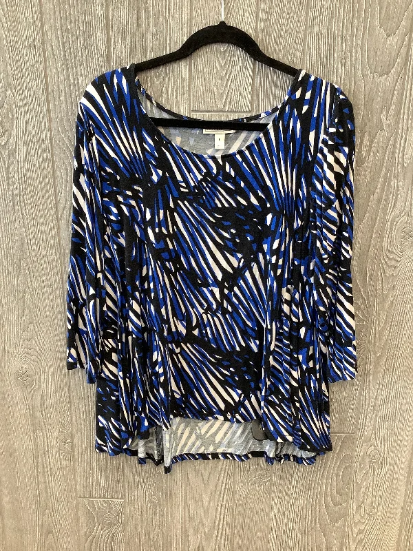 women's long sleeve tops with geometric patternsTop Long Sleeve By Dana Buchman In Blue, Size: L