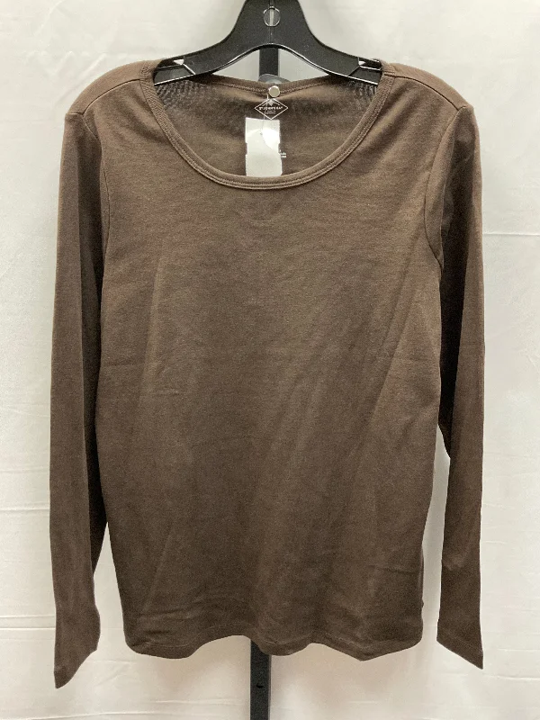 women's long sleeve tops with fleece liningBrown Top Long Sleeve Basic St Johns Bay, Size L