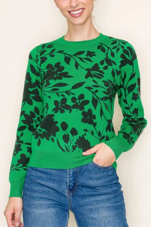 long-sleeved women's topsHoliday Green Floral Sweater