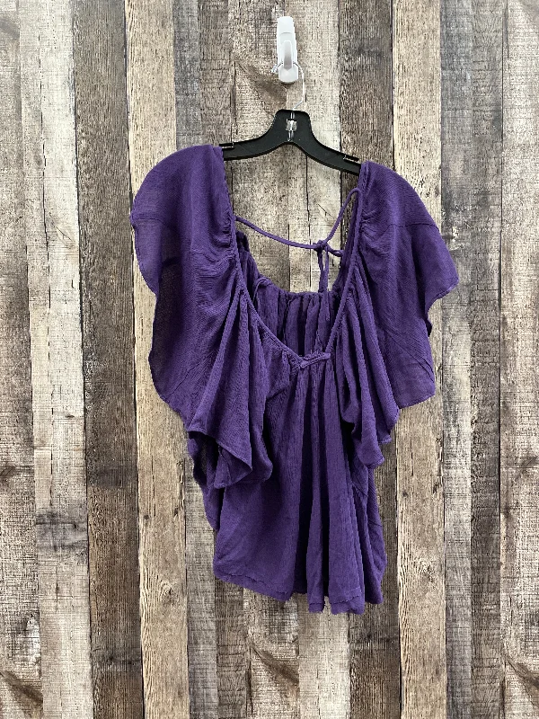 women's T-shirts with high-low hemlinesPurple Top Short Sleeve Free People, Size Xs