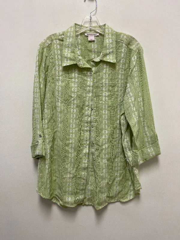 women's long sleeve tops with fleece liningTop Long Sleeve By Allison Daley In Green & White, Size: L