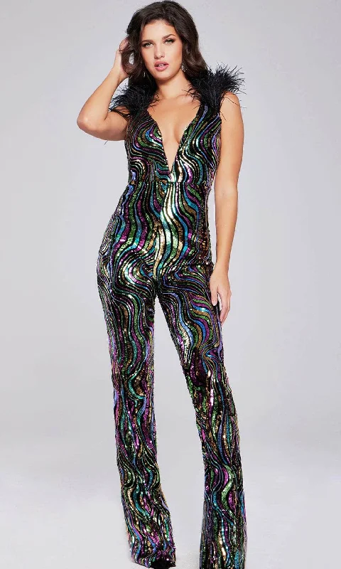 women's high-slit jumpsuitsJovani 37276 - Sequin Open Back Jumpsuit