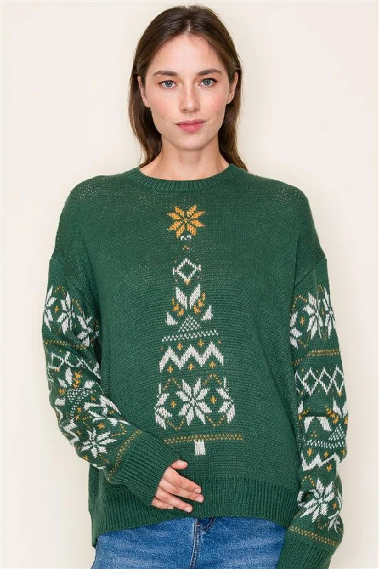 women's tops with unique designsGreen Faire Isle Tree Sweater - FINAL SALE