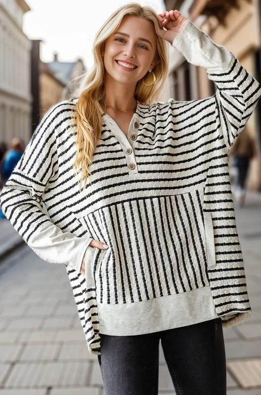 women's tops with sheer overlaysFeeling Good Striped Hoodie - 2 Colors!