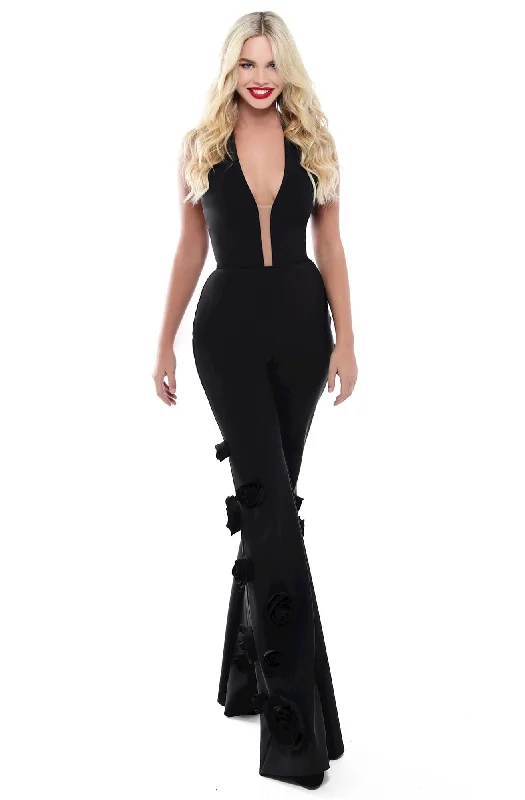 women's jumpsuits for business meetingsTarik Ediz - Sleeveless Illusion Inset Jumpsuit 50480