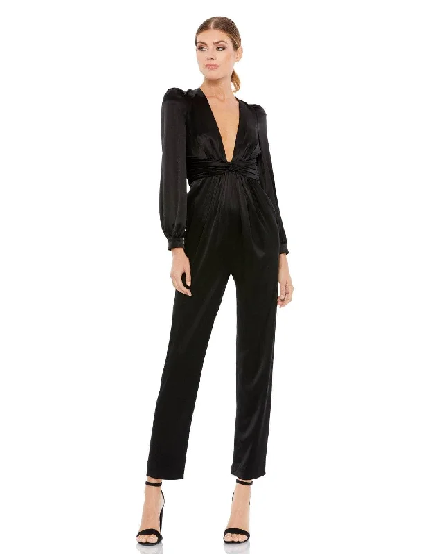 women's jumpsuits for versatile stylingMac Duggal 2647 - V-Neck Ruched Formal Jumpsuit