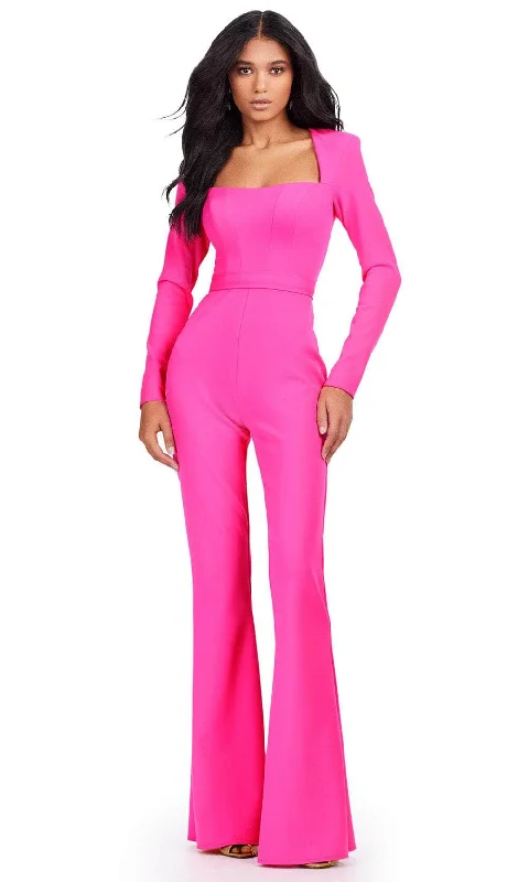 women's boho jumpsuitsAshley Lauren 11530 - Square Neck Flared Jumpsuit