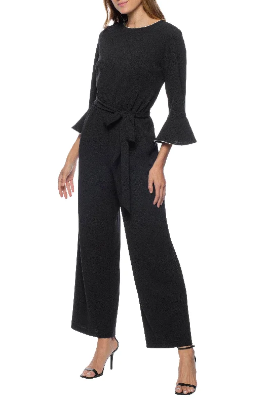 women's jumpsuits with metallic finishesMarina 268259 - Bell Sleeve Crepe Jumpsuit