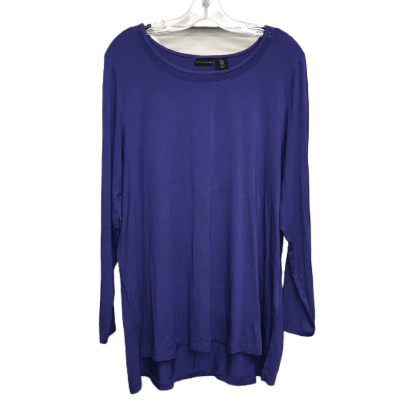 women's long sleeve tops with thermal insulationTop Long Sleeve By Tahari By Arthur Levine In Blue, Size: 1x