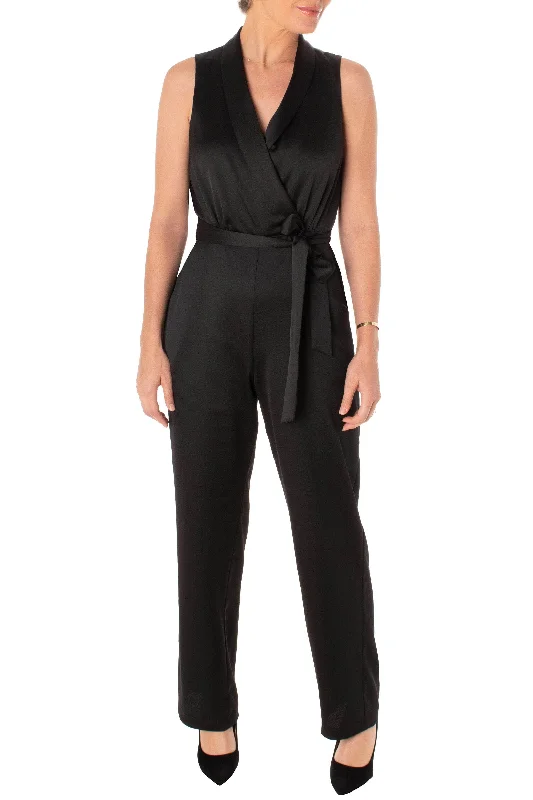 women's jumpsuits with solid colorsTaylor 3082M - Sleeveless Satin Jumpsuit