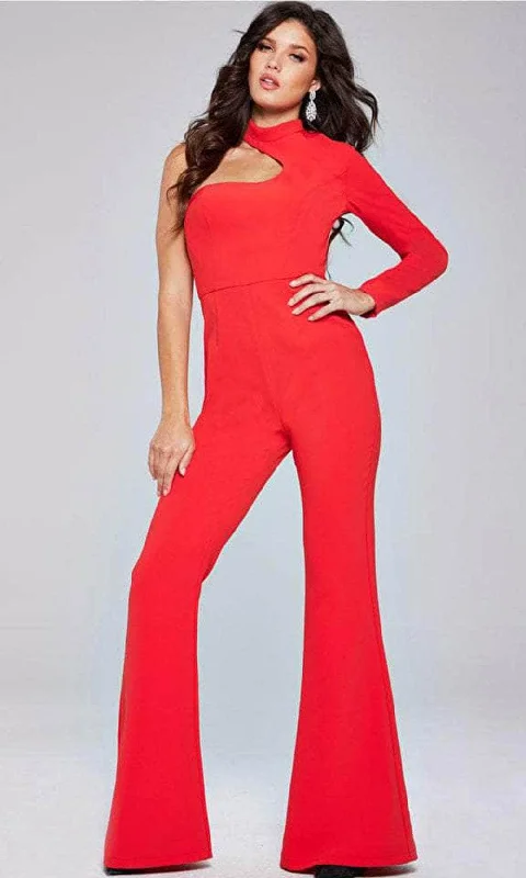 women's cozy jumpsuitsJovani 41052 - Cut-Out Detailed One-Shoulder Jumpsuit