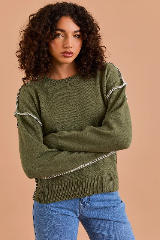 women's tops for those who want to create outfits that reflect their personal style and sense of fashionOlive Stitched Sweater - FINAL SALE