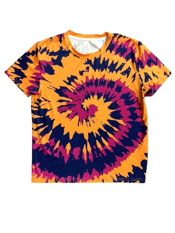 women's T-shirts with unique designsTie Dye Print Top Short Sleeve Basic Clothes Mentor, Size L