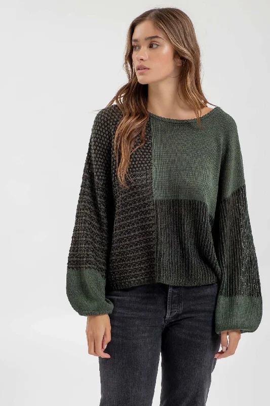 striped women's topsGreen Textured Tie Back Sweater