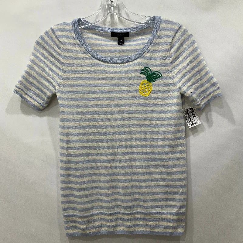 women's T-shirts with cold-shoulder cutsBlue White Top Short Sleeve J Crew, Size Xs