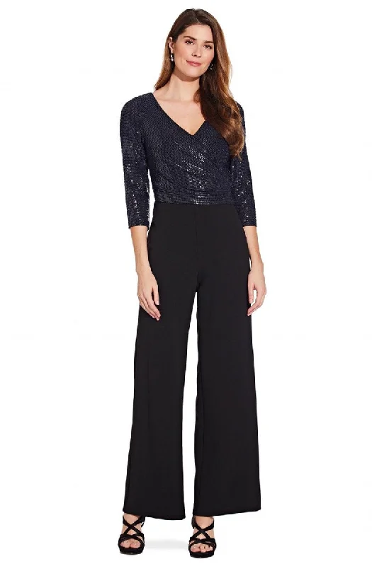 women's elegant jumpsuitsAdrianna Papell - Sequin Surplice Bodice Crepe Jumpsuit AP1E206289SC