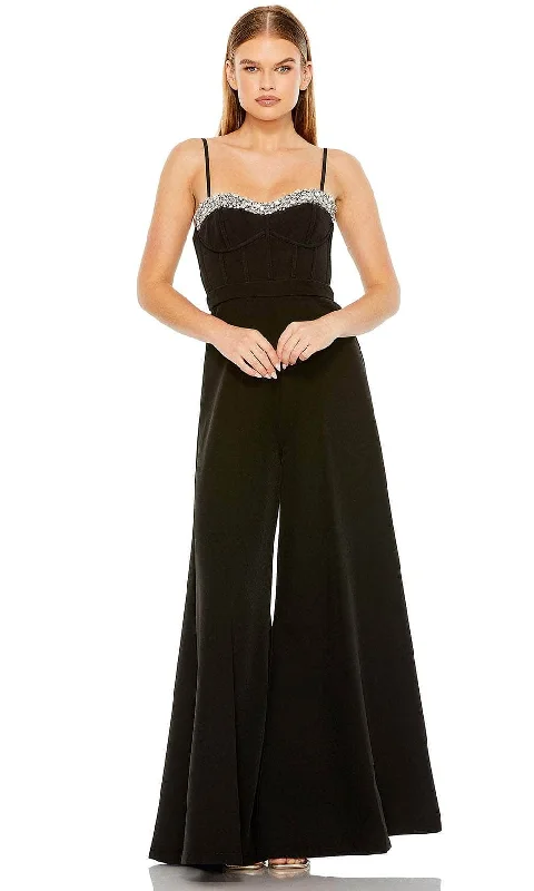 women's jumpsuits with round necksIeena Duggal 11765 - Embellished Flared Jumpsuit