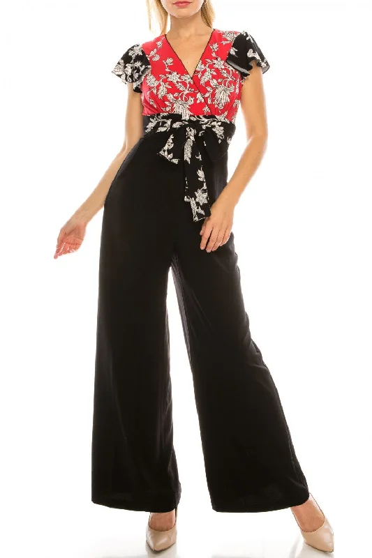 women's retro jumpsuitsGabby Skye - Floral Print V-neck Jumpsuit 57442MGSC