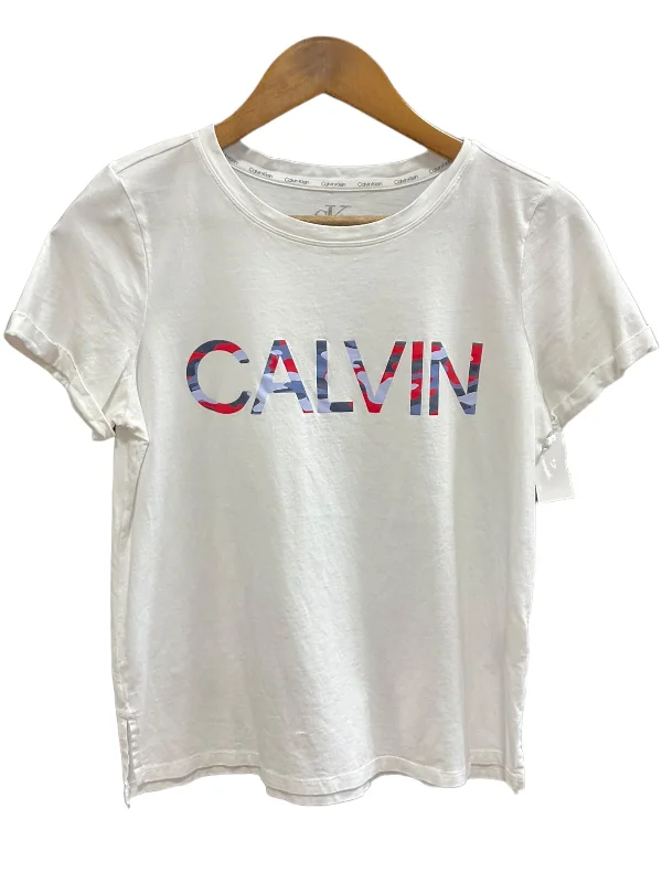 women's T-shirts with animal printsWhite Top Short Sleeve Basic Calvin Klein, Size S