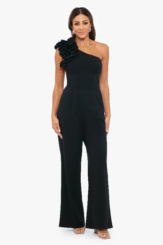 women's jumpsuits for gym sessions"Carissa" One Shoulder Scuba Crepe Jumpsuit