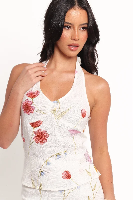 women's tops for gala dinnersFletch Halterneck Top - Ditsy Floral