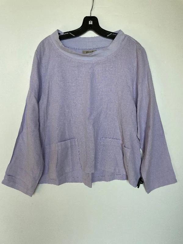 women's long sleeve tops with sequin embellishmentsPurple Linen Top Long Sleeve Flax, Size S