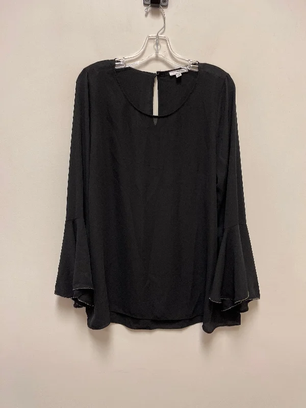 women's long sleeve tops with trendy patternsBlack Top Long Sleeve Halston, Size L