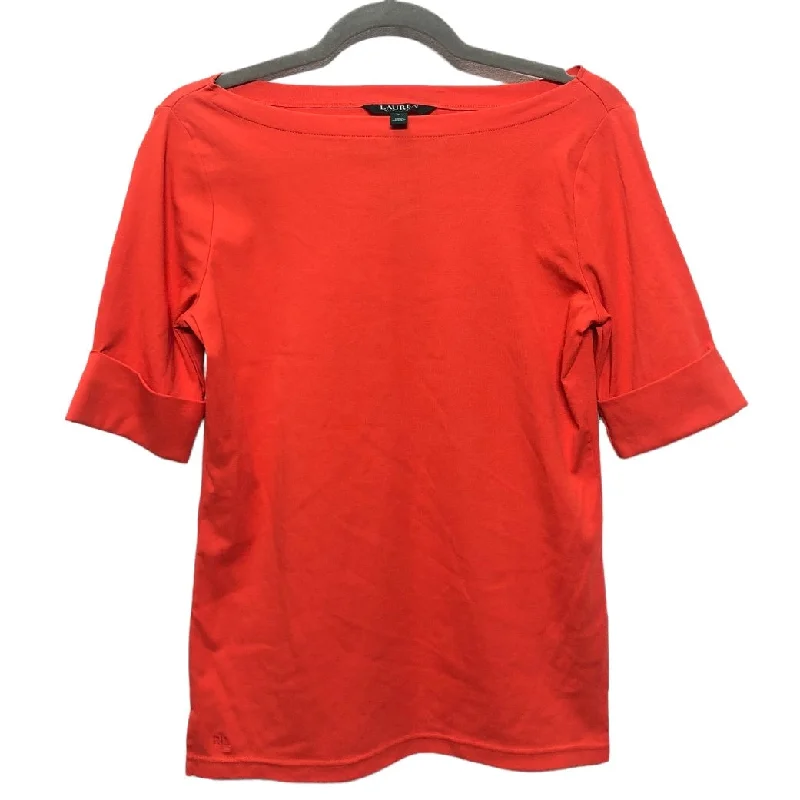 women's T-shirts with long sleevesOrange Top Short Sleeve Lauren By Ralph Lauren, Size M