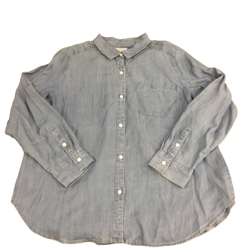 women's long sleeve tops with keyhole backsTop Long Sleeve By Liz Claiborne In Blue Denim, Size: Xl