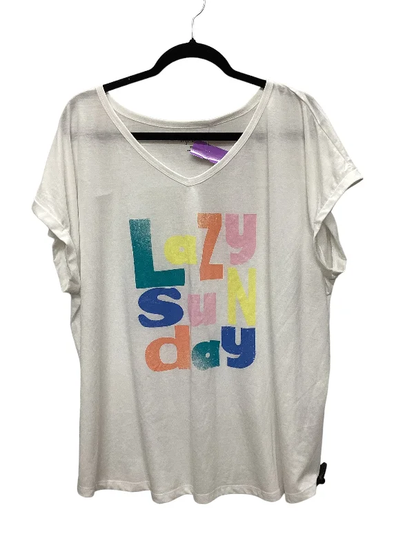 women's T-shirts with maximalist designsWhite Top Short Sleeve Basic Style And Company, Size 2x