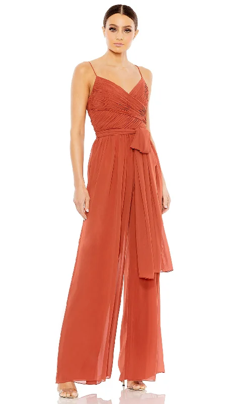 women's jumpsuits for sustainable fashionIeena Duggal 2651 - Spaghetti Straps Tie Waist Jumpsuit