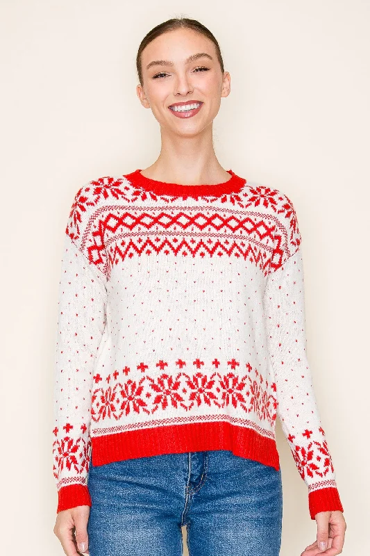 women's tops with geometric patternsRed Fair Isle Pullover - FINAL SALE