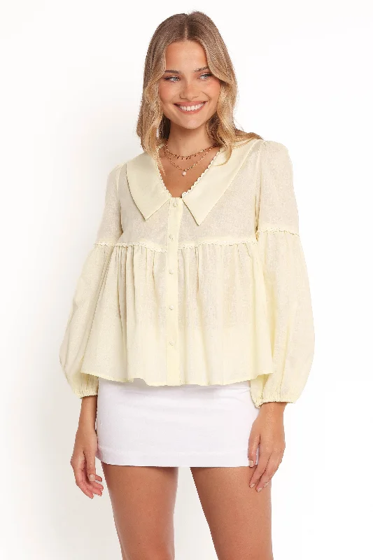 women's tops with sequin embellishmentsThalassa Top - Butter Yellow