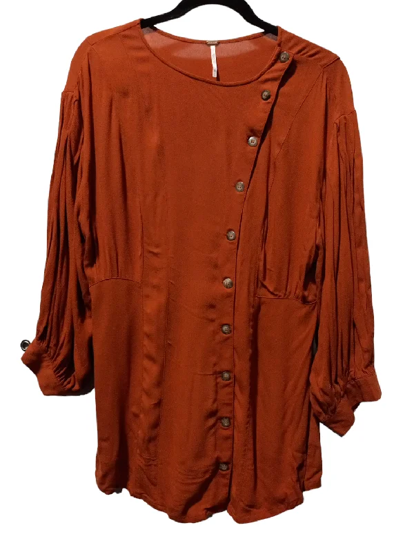 women's long sleeve tops with lace-up backsBronze Tunic Long Sleeve Free People, Size S