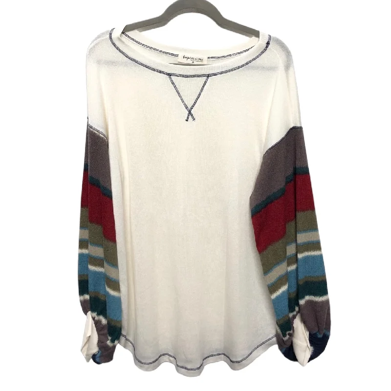 women's long sleeve tops with round necksTop Long Sleeve By Impressions In Multi-colored, Size: M