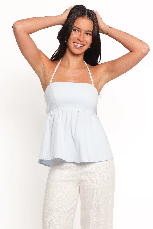 women's tops for everyday eleganceIlania Halter Top - Light Blue