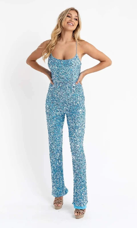 women's jumpsuits with off-the-shoulder sleevesPrimavera Couture 3774 - Sequin Scoop Neck Jumpsuit