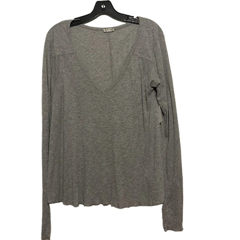 women's long sleeve tops with V-necksGrey Top Long Sleeve Basic By Free People, Size: L