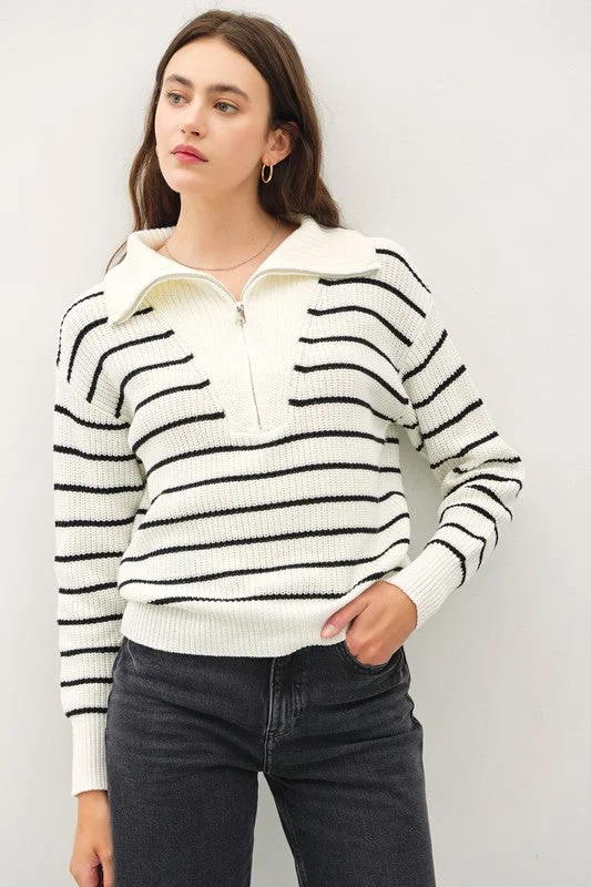 spaghetti strap women's topsIvory Striped Zip Up