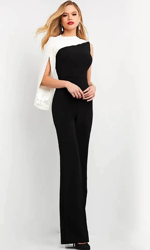 women's jumpsuits with rufflesJovani 06875 - One-Long Sleeve High Neck Jumpsuit