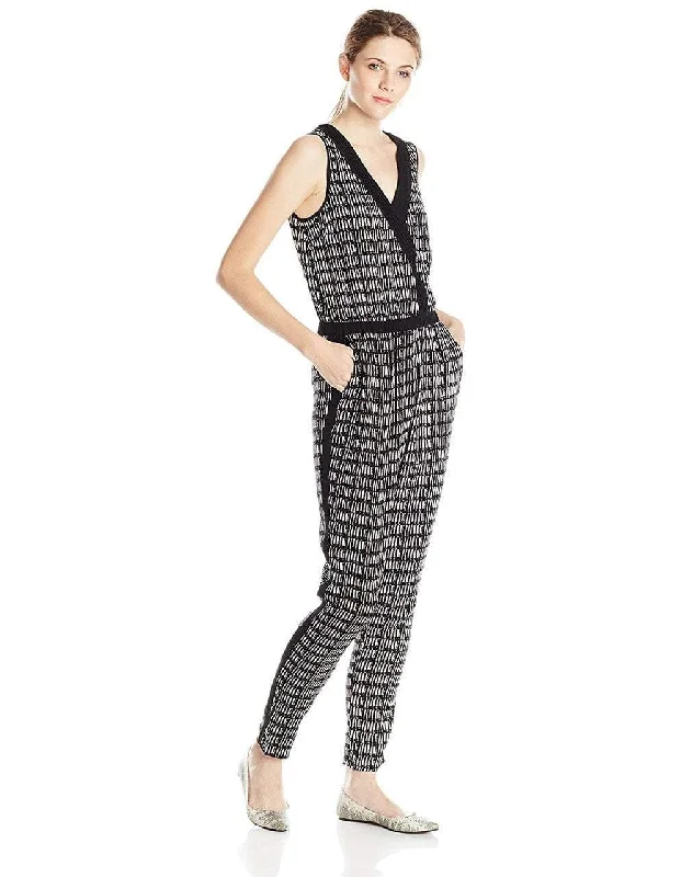 women's jumpsuits with bell sleevesAdrianna Papell Sleeveless Crossover Graphic Jumpsuit 16PD10320 - 1 pc Ivory Black In Size 8 Available