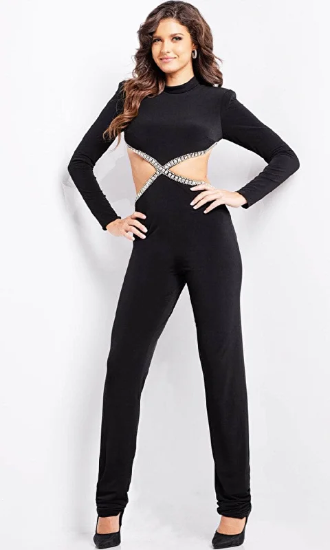 women's jumpsuits for formal eventsJovani 37038 - Embellished Long Sleeve Jumpsuit